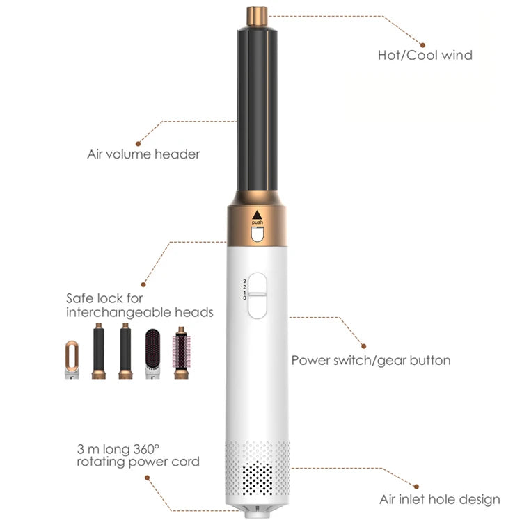 Professional Air Hair Styler 5 In 1 Low Noise Hair Curling Straightening Hair Drying 1000W Hot Air Brushes