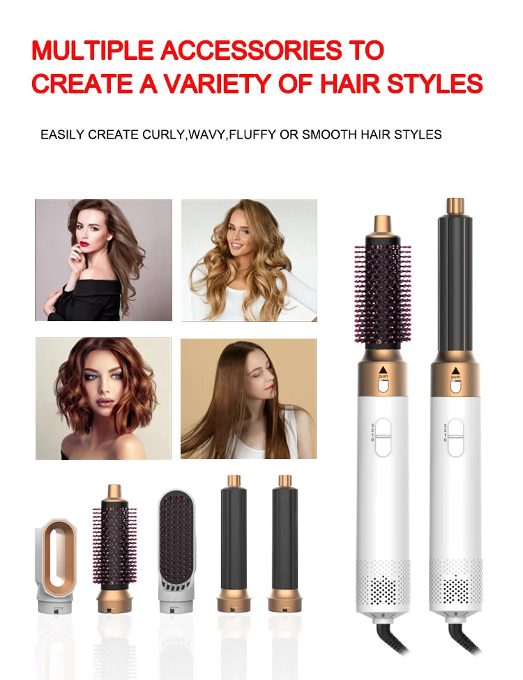 Professional Air Hair Styler 5 In 1 Low Noise Hair Curling Straightening Hair Drying 1000W Hot Air Brushes