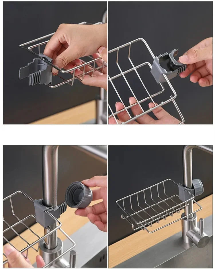 Kitchen Stainless Steel Sink Drain Rack Sponge Storage Faucet Holder Soap Drainer Towel Rack Shelf Organizer Kitchen Accessories