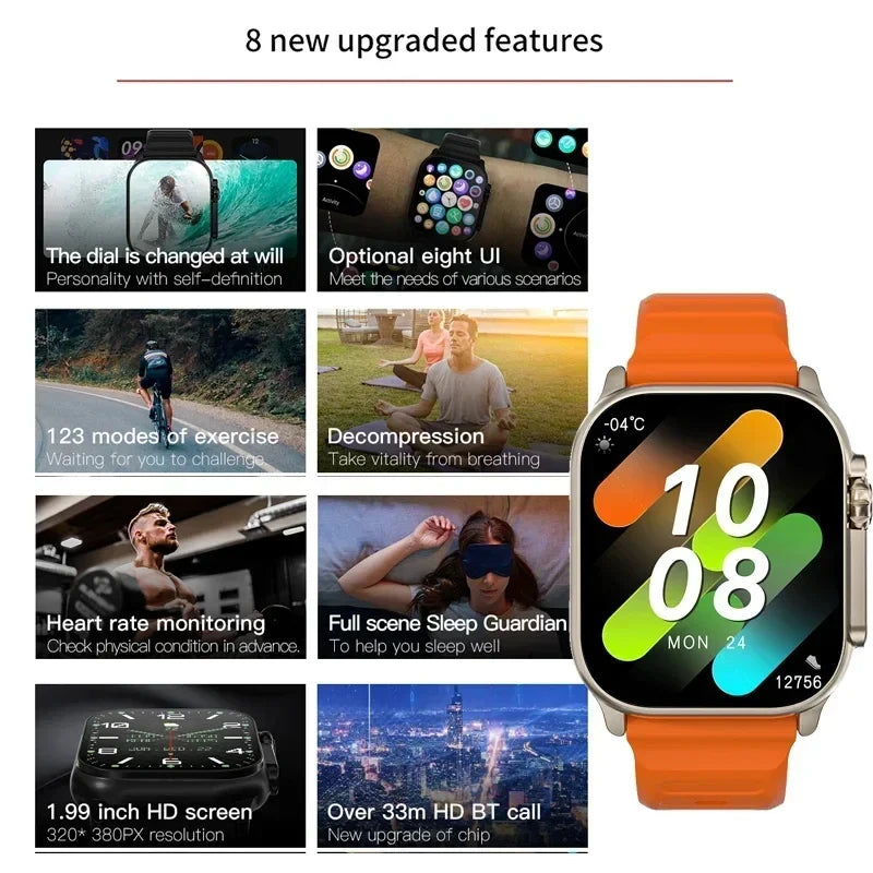 New Watch T10 Ultra Smart Watch 49mm 2024 New NFC Men Women GPS Track Bluetooth Call BT Music Games Wireless Charging Smartwatch