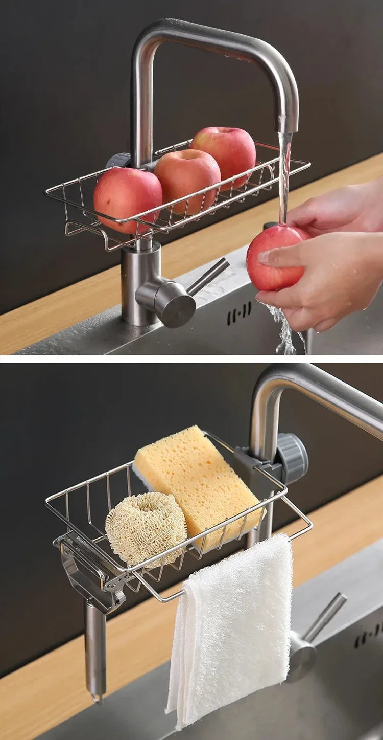 Kitchen Stainless Steel Sink Drain Rack Sponge Storage Faucet Holder Soap Drainer Towel Rack Shelf Organizer Kitchen Accessories